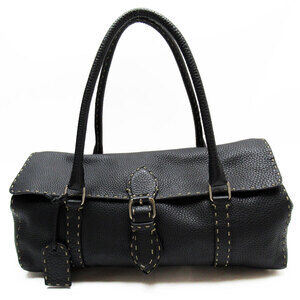 Fendi Selleria Leather Shoulder Bag Black